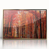 Framed acrylic wall art showcasing a botanical design of colorful flowers and trees, featuring a sleek gold frame that enhances any modern decor.