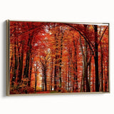 Framed canvas wall art featuring a botanical design with colorful flowers and trees, elegantly displayed with a gold frame, perfect for home decor.