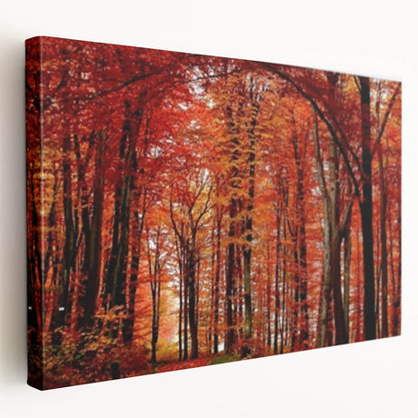 Stretched canvas wall art showcasing a vibrant botanical design featuring colorful flowers and trees, ideal for home decor, displayed in a side view to highlight its depth and texture.