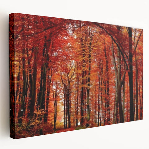 Stretched canvas wall art showcasing a vibrant botanical design featuring colorful flowers and trees, ideal for home decor, displayed in a side view to highlight its depth and texture.