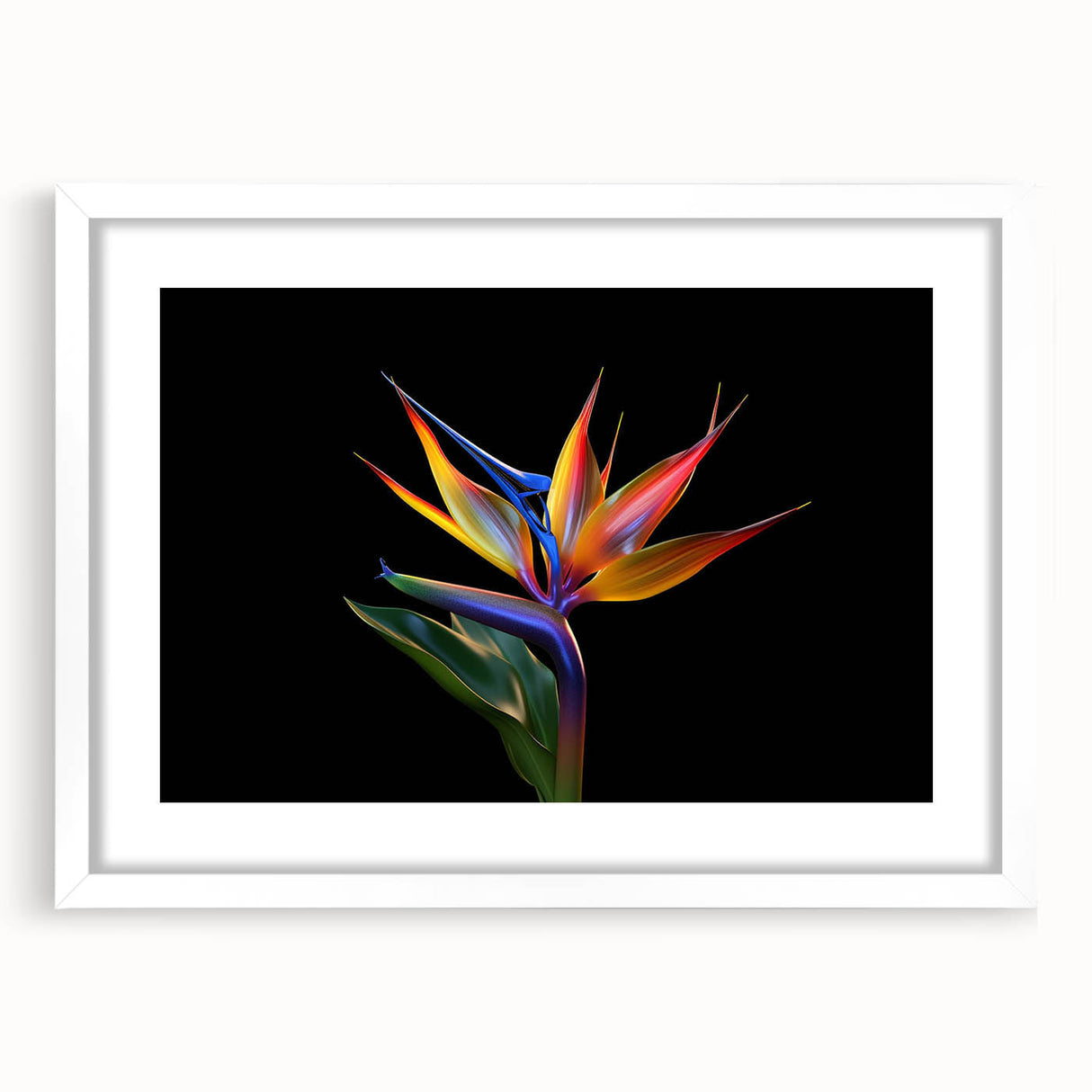 Tropical flower wall art featuring a vibrant botanical design in a white frame with matting, perfect for adding a touch of nature to home decor.