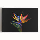 Vibrant stretched canvas wall art showcasing a botanical tropical flower design, featuring lush greens and vivid floral colors, perfect for home decor.