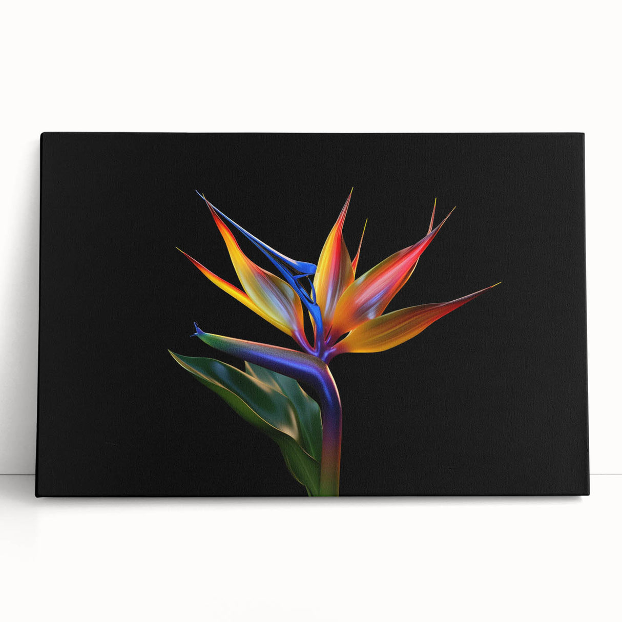 Tropical botanical wall art featuring vibrant, colorful flowers on stretched canvas, ideal for home decor, showcasing a modern design aesthetic with lush greens and bright pinks.
