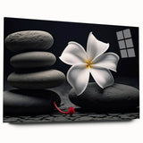 Tropical botanical wall art collection showcasing vibrant acrylic glass designs of colorful flowers in a side view, ideal for home decor and interior styling.