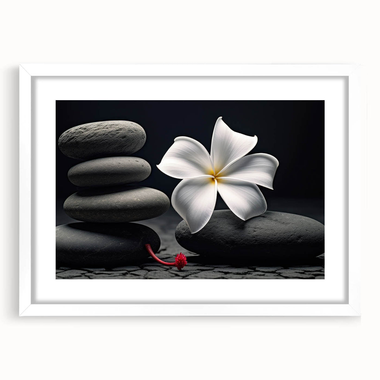 Tropical botanical wall art featuring vibrant floral designs in a white frame with a matte finish, perfect for home decor and enhancing interior aesthetics.