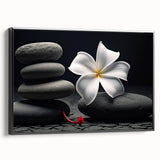 Framed canvas wall art displaying a vibrant tropical flower design with intricate botanical details, set against a sleek black frame, ideal for home decor.