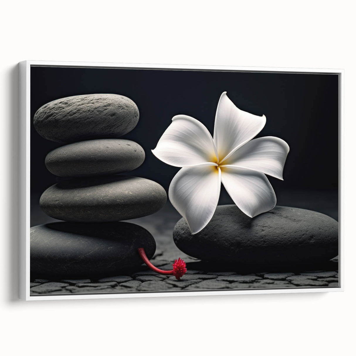 Framed canvas wall art showcasing a vibrant tropical flower design, featuring bold colors and intricate botanical details, perfect for home decor enhancement.