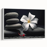 Framed canvas wall art showcasing a vibrant tropical flower design, featuring bold colors and intricate botanical details, perfect for home decor enhancement.
