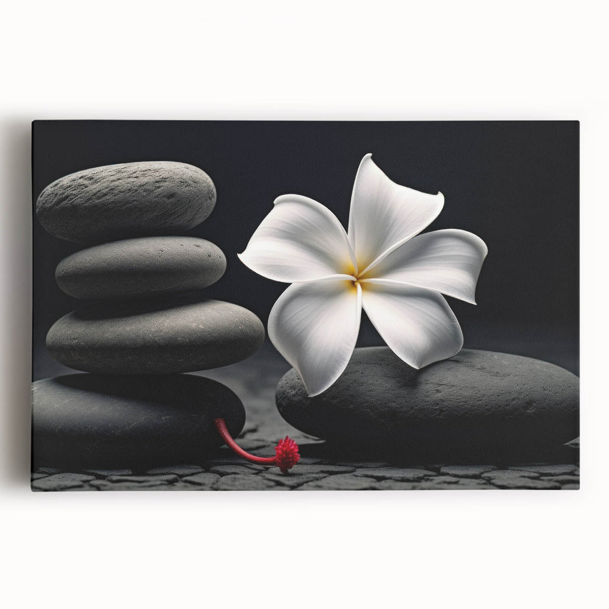 Vibrant tropical botanical flower design on stretched canvas wall art, showcasing lush colors and intricate details, perfect for home decor enhancement.