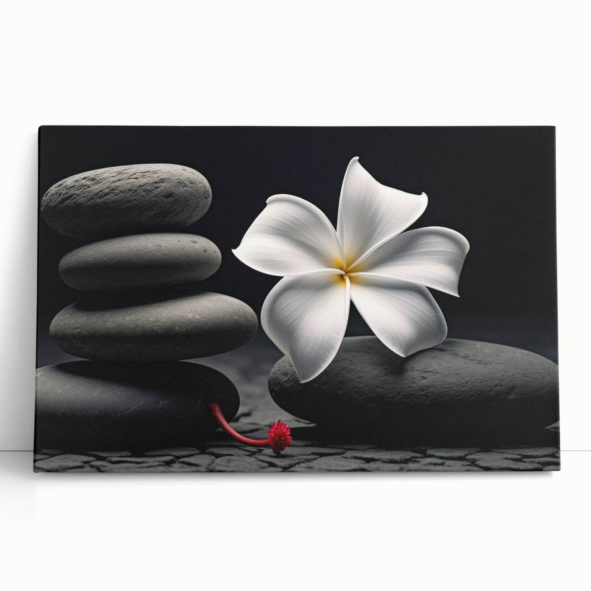 Tropical botanical wall art design featuring vibrant flowers in rich colors, printed on stretched canvas, perfect for home decor or artistic display.