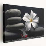 Tropical botanical wall art featuring vibrant flowers on a stretched canvas, showcasing rich colors and intricate details, perfect for home decor.