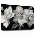 Tropical floral wall art design featuring vibrant, detailed botanical illustrations on acrylic glass, elegantly displayed with pins for contemporary decor.