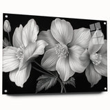 Tropical floral wall art design featuring vibrant, detailed botanical illustrations on acrylic glass, elegantly displayed with pins for contemporary decor.