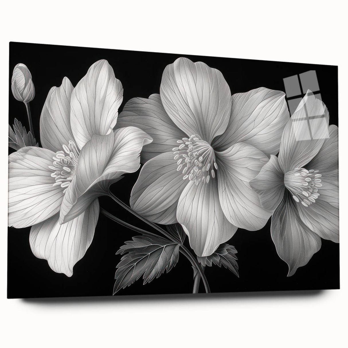 Vibrant botanical wall art collection showcasing tropical flowers in vivid colors, displayed in a sleek acrylic frame to enhance any modern decor.