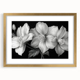 Tropical botanical wall art design featuring vibrant flowers in a gold frame with a mat, ideal for enhancing home decor with a touch of nature.