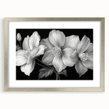 Tropical botanical wall art featuring vibrant flowers in a silver frame with a white mat, perfect for enhancing modern home decor and adding color to any room.