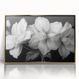Framed wall art showcasing a vibrant botanical tropical flower design with gold accents, perfect for home decor. Ideal for adding a touch of elegance to any room.