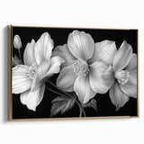 Framed canvas wall art showcasing a vibrant tropical flower design with gold accents, perfect for home decor. Side view highlights intricate details and colors.