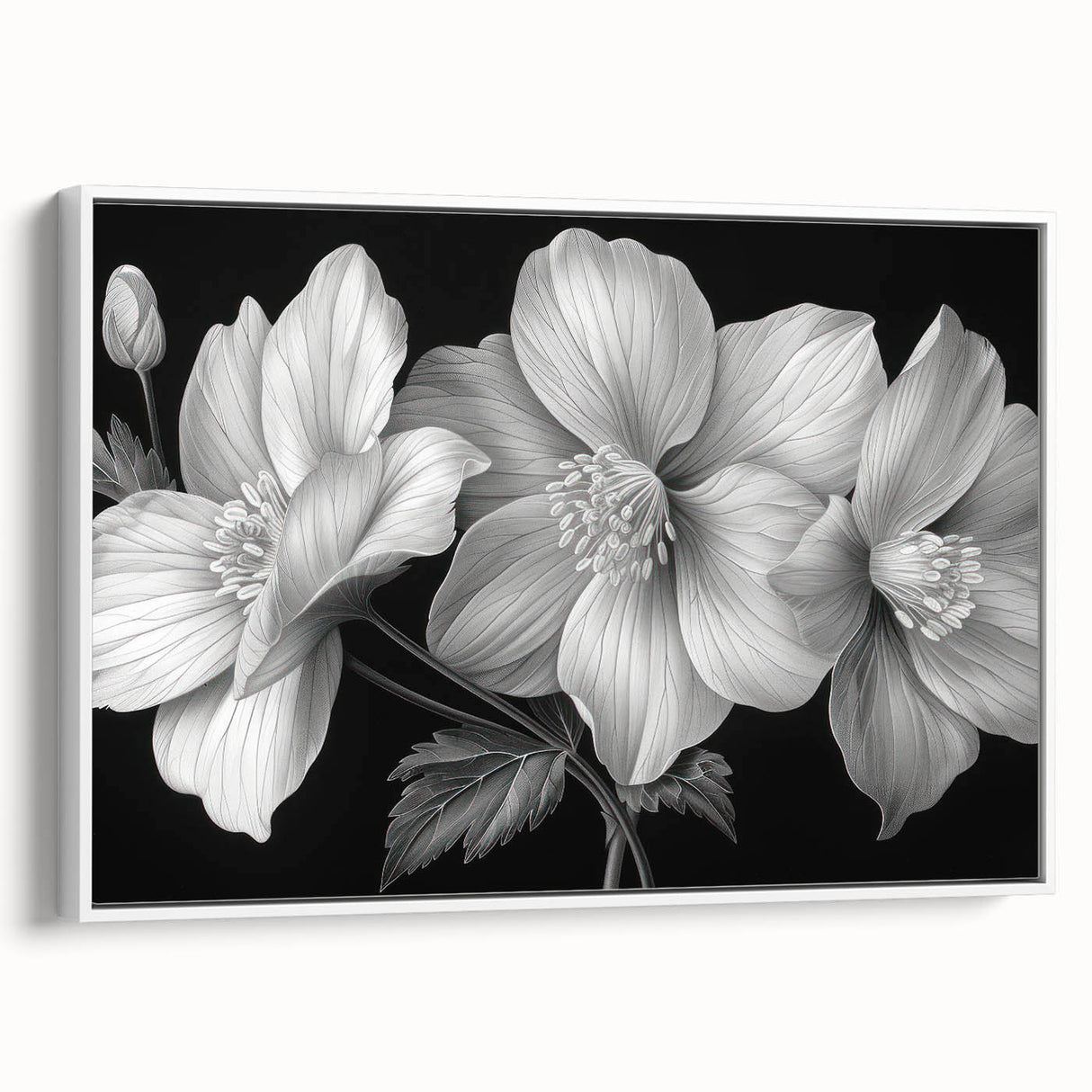 Framed wall art featuring a vibrant tropical flower design with intricate botanical details, displayed against a white background, ideal for home decor.