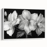 Framed wall art featuring a vibrant tropical flower design with intricate botanical details, displayed against a white background, ideal for home decor.