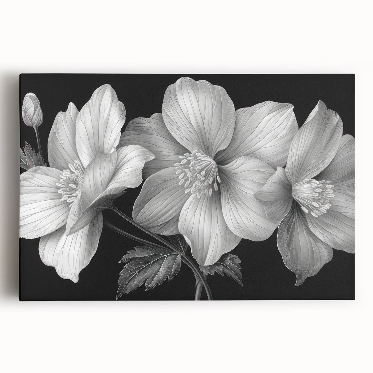 Tropical botanical flower design stretched canvas wall art, showcasing vibrant colors and intricate details, ideal for adding a lively touch to modern decor.