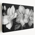 Tropical botanical wall art featuring vibrant, colorful flowers on stretched canvas, showcasing intricate details and a side view perspective, ideal for home decor.