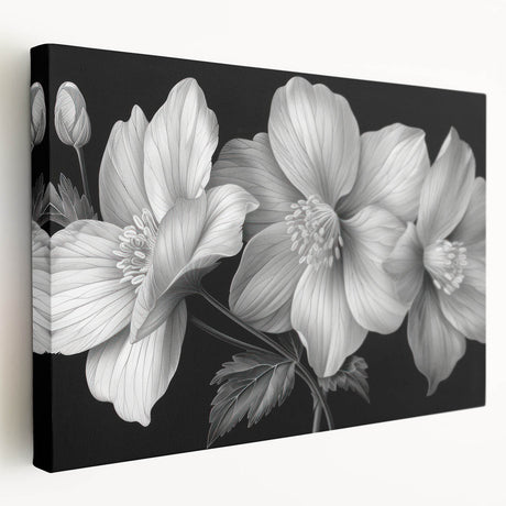 Tropical botanical wall art featuring vibrant, colorful flowers on stretched canvas, showcasing intricate details and a side view perspective, ideal for home decor.
