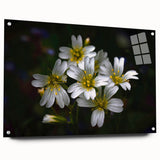 Acrylic wall art piece showcasing a vibrant botanical tropical flower design, displayed in a side view with decorative pins, perfect for enhancing modern decor.