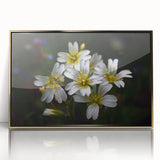 Framed botanical wall art featuring a vibrant tropical flower design with gold accents, ideal for adding a touch of nature-inspired elegance to any space.