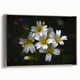 Framed wall art featuring a vibrant botanical tropical flower design with silver accents, showcasing intricate details and vivid colors, perfect for home decor.
