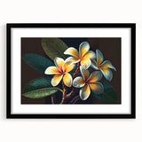Tropical botanical wall art featuring vibrant flowers in a black frame with a mat, perfect for enhancing modern decor and bringing nature indoors.
