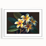 Botanical wall art collection showcasing vibrant tropical flowers in a white frame with a mat, perfect for adding a lively touch to any home decor.