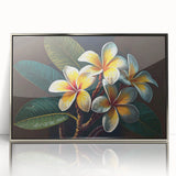 Framed wall art featuring a vibrant botanical tropical flower design with silver accents, showcasing rich colors and intricate details, perfect for home decor.
