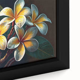 Close-up of a framed botanical tropical flower wall art piece, showcasing vibrant colors and intricate details of exotic flora, perfect for home decor.