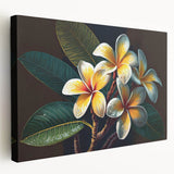 Tropical botanical wall art featuring vibrant, colorful flowers on a stretched canvas, showcasing a side view with a modern design perfect for home decor.