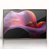 Framed wall art showcasing a colorful botanical tropical flower design with a gold-acrylic frame, perfect for enhancing modern home decor.