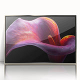 Framed wall art featuring a vibrant botanical tropical flower design in a silver-acrylic frame, showcasing lush colors and intricate details, perfect for home decor.