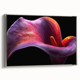 Framed wall art featuring a vibrant botanical tropical flower design in shades of pink and green, displayed with a sleek silver frame, ideal for enhancing modern decor.
