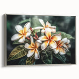 Framed wall art showcasing a vibrant botanical tropical flower design in a silver frame, perfect for enhancing home decor with a touch of nature.