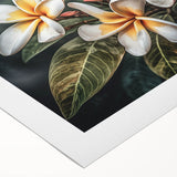 Vibrant botanical wall art featuring tropical flowers in rich colors, beautifully printed on rolled canvas, perfect for enhancing interior decor.