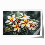 Vibrant tropical floral wall art print showcasing lush green leaves and colorful blossoms, perfect for brightening home decor. Ideal for botanical enthusiasts.