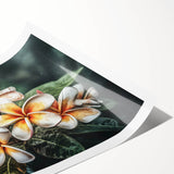 Tropical botanical wall art showcasing vibrant flowers in a lush green setting, perfect for adding a touch of nature-inspired decor to any room.