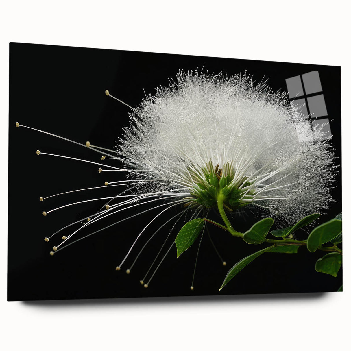 Tropical flower wall art collection showcasing vibrant botanical designs on acrylic glass, elegantly displayed in a side view without pins, perfect for home decor.