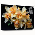 Tropical floral wall art collection featuring vibrant botanical designs displayed in a sleek acrylic frame, highlighting its colorful petals and lush greenery. Perfect for enhancing modern home decor.