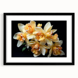 Tropical botanical flower design wall art collection featuring a black frame and mat, showcasing vibrant colors and intricate floral details, ideal for home decor.