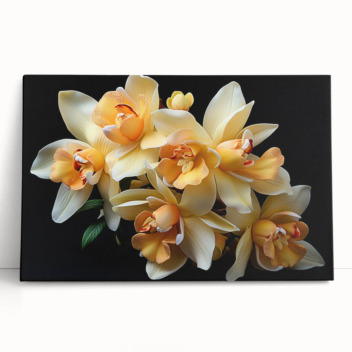 Vibrant tropical floral wall art design on stretched canvas, showcasing vivid colors and intricate botanical details, perfect for home decor enhancement.