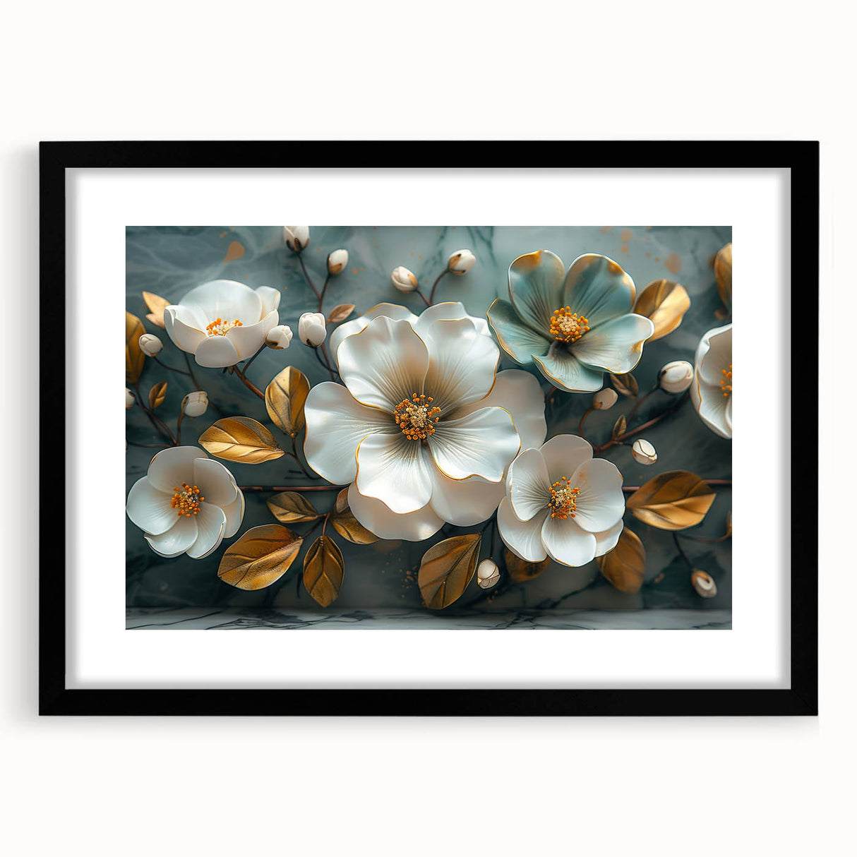 Black-framed botanical wall art showcasing vibrant tropical flowers, designed to enhance home decor with a modern aesthetic, perfect for nature lovers.