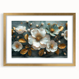 Tropical botanical wall art collection featuring vibrant flowers in a gold frame with a mat, ideal for home decor and adding an elegant touch to interiors.