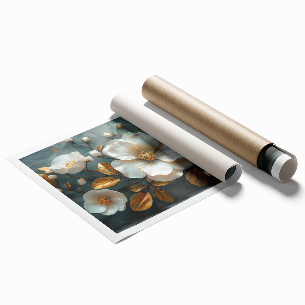 Vibrant tropical botanical flower wall art print showcasing lush green leaves and colorful blossoms, ideal for home decor, packaged in a protective tube.