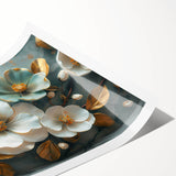 Tropical botanical wall art print showcasing vibrant flowers in a rolled format, perfect for home decor, featuring rich colors and intricate details. Ideal for nature lovers and interior design enthusiasts.